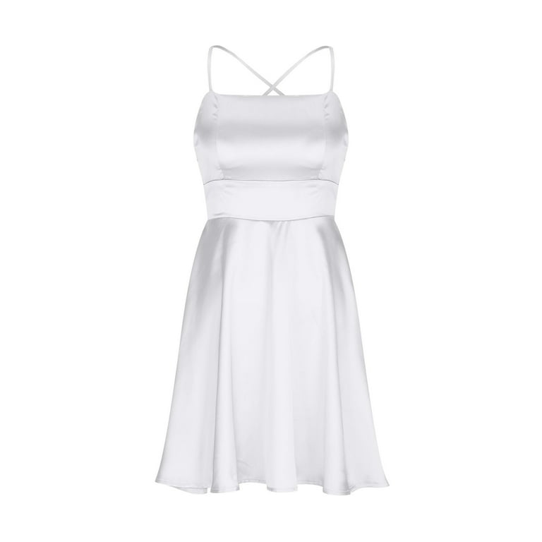 Horkkom Satin Dress for Women Sleeveless Spaghetti Strap Mini Dress Slip Cowl Neck Silky Cocktail Party Dresses, Gifts for Women, Women's, Size: US:8,