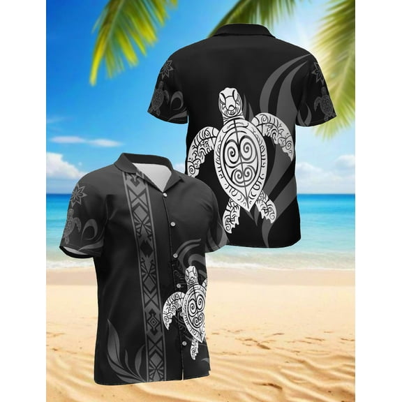 Turtle Hawaiian Shirt for Men, Button Down Summer Beach Short Sleeve, Vintage Style, Sizes S-5XL