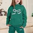 thumbnail image 2 of Girls Athletic Outfit Sets Cute Bow Knot Print Hoodies And Sweatpants 2 Piece Girls Sweat Suit Casual Spring Fall Kids Sweatsuit Dark Green 6-7 Years, 2 of 4