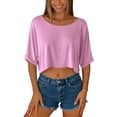 thumbnail image 5 of AKOEE Crop Tops for Women Loose Casual Off Shoulder Wide Boatneck Short Sleeve Summer Cute Tee Shirts (S, Pink), 5 of 6