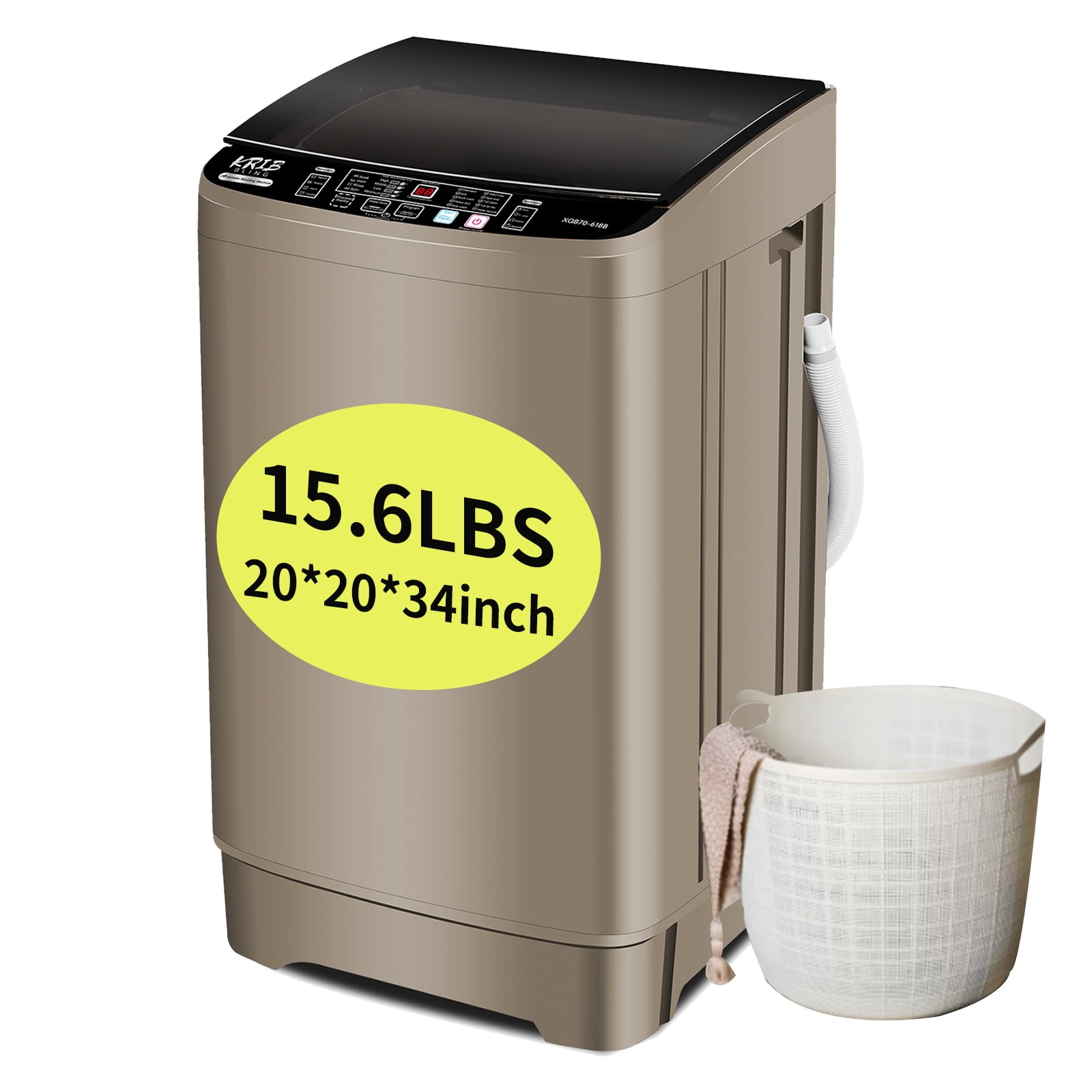 15.6 Lbs FullAutomatic Washing Machine, KRIB BLING Portable Compact Laundry Washer with Drain