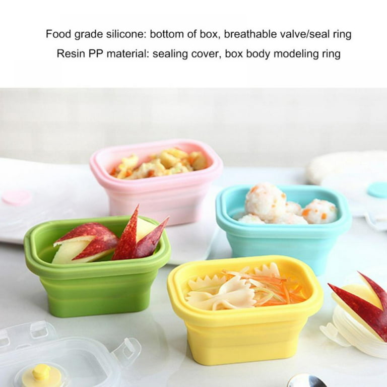 4pcs/set Collapsible Food Storage Containers with Lids Portable Silicone Folding Food Box Microwave Freezer Safe
