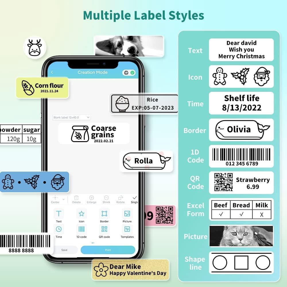 Phomemo D35 Simplify Labeling with the Portable Bluetooth Mini Label Maker - Wireless Mini Labels Maker for Home and Office Organization - Multiple Templates and Easy Smartphone Integration（Green）
