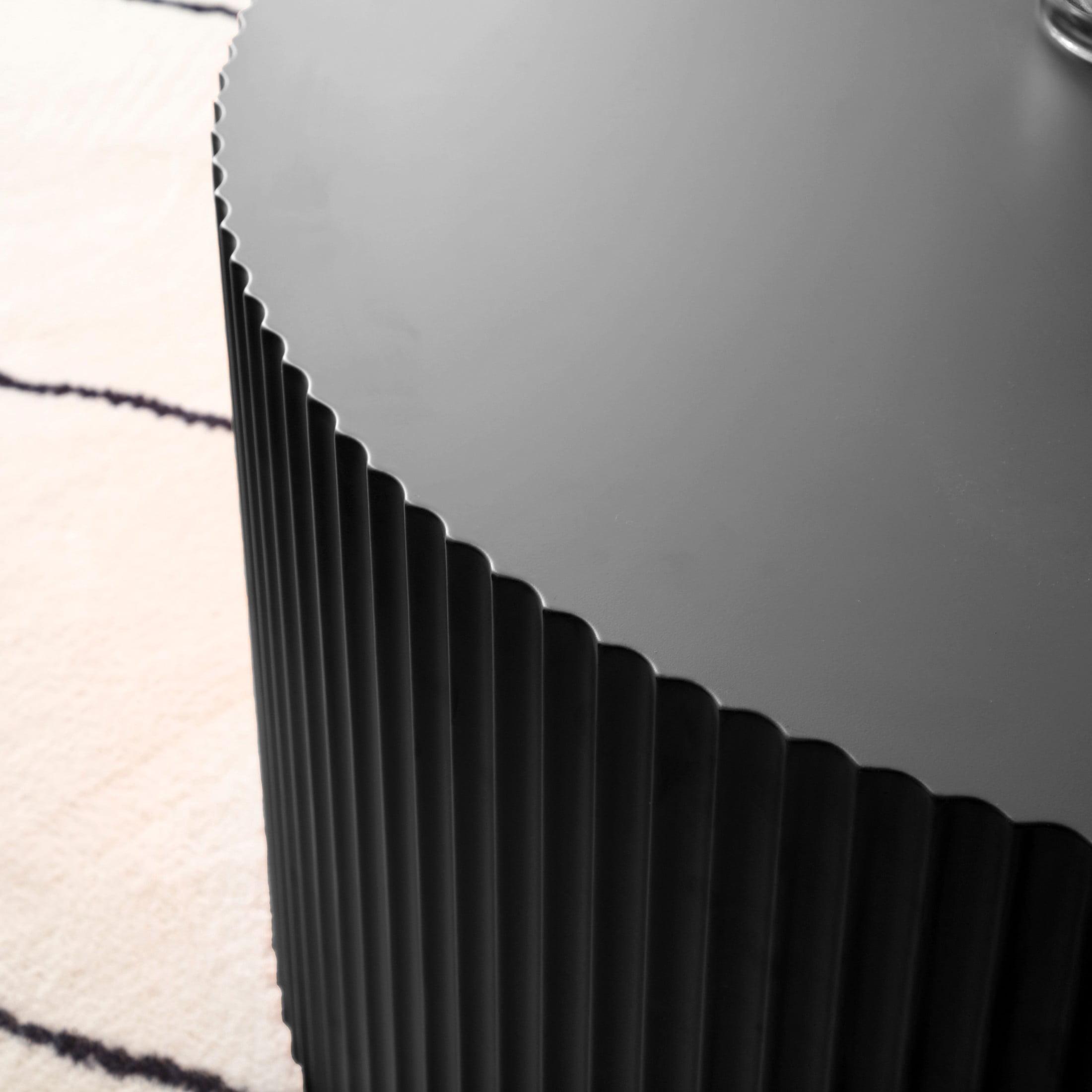 Noble House 35.43" Contemporary Round Coffee Table, MDF Drum with Handcrafted Relief, Modern Painted Finish, Matte Black
