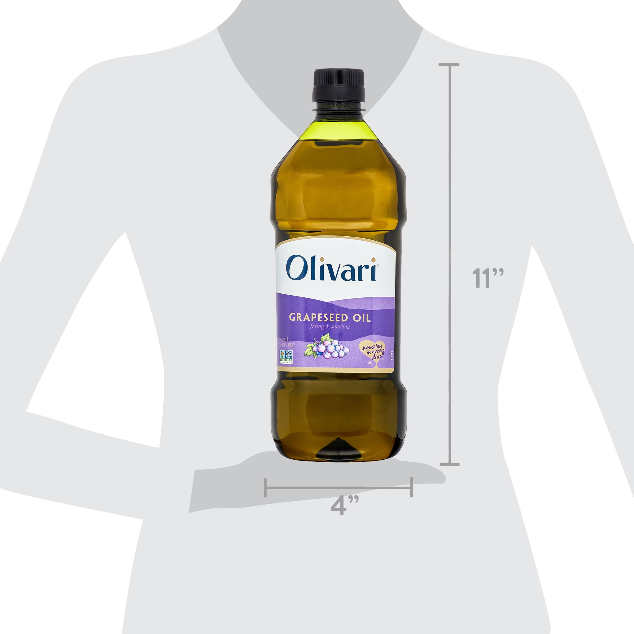 (4 pack) Olivari Grapeseed Oil for Frying and Sauteing, 51 fl oz Plastic Bottle