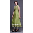 thumbnail image 3 of Bimba Robe Anarkali Vert Olive2 Aquarelle Col Mandarin Sans Manches Kurtis pour Femmes Imprimé Robe Maxi Moyen, 3 of 6