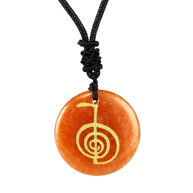 Colgante de collar redondo de 30 mm de diámetro, Reiki Cho KU Rei, joyería duradera. Naranja