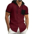 thumbnail image 2 of DPTALR George Mens Hoodie Shirts Short Sleeve Casual Button Down Lapel Pocket WineBig and Tall Men XL, 2 of 7