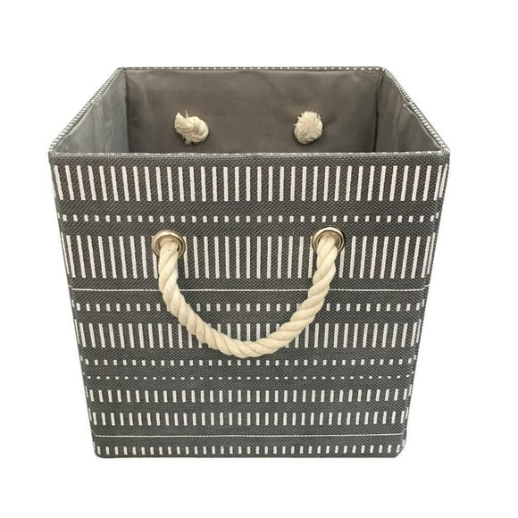 Hometrends 10.23" x 10.23" x 10.23"H Collapsible Faux Linen Fabric Storage Basket with Cotton Rope Handles (Single)