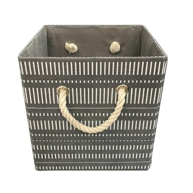 Hometrends 26 x 26 x 26cm H Panier de stockage en tissu de lin faux pliable avec poignées de corde de coton (unique)