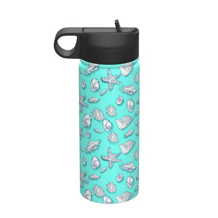 

Salouo Seashell And Starfish Pattern 18 oz Water Bottle With Straw Stainless Steel Sports Water Cup Flask Wide Mouth Travel Thermal Mug for Home Office Car