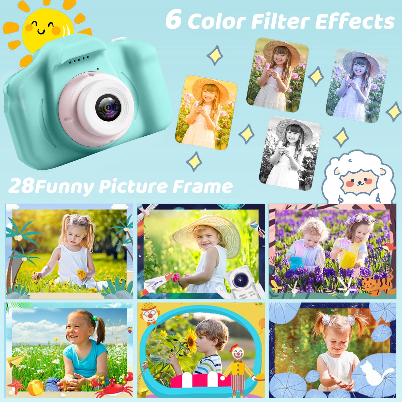 PayUSD Kids Camera 1080p HD Digital Video Camera for Kids 32gb Sd Card Mini Rechargeable Toddler Toys Christmas Birthday Festival Gifts for for 3-12 Years Kids, Green