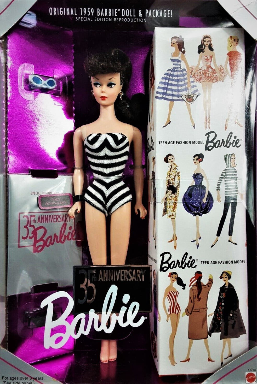 Barbie 35th Anniversary Doll Brunette Reproduction 1959 Doll & Package