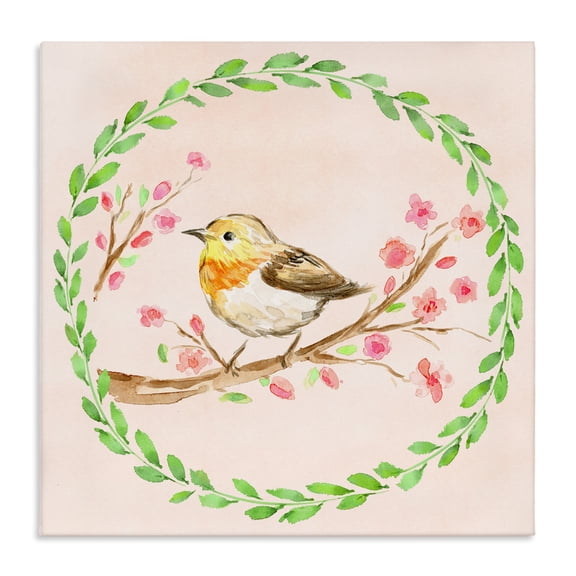 Spring Wreaths Bird Canvas Wall Art, design by Elena Fay