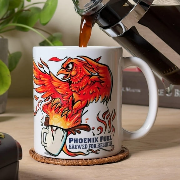 WestConfe Phoenix Fuel Coffee Mug, Mythical Phoenix Rebirth Cup, Geeky Fantasy Gamer Gift for DnD & Coffee Lovers (11oz/15oz)