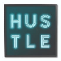 Stupell Industries Neon Hustle Fashion Modern Blue Word Design Framed Giclee Texturized Art by Dawn Vietro