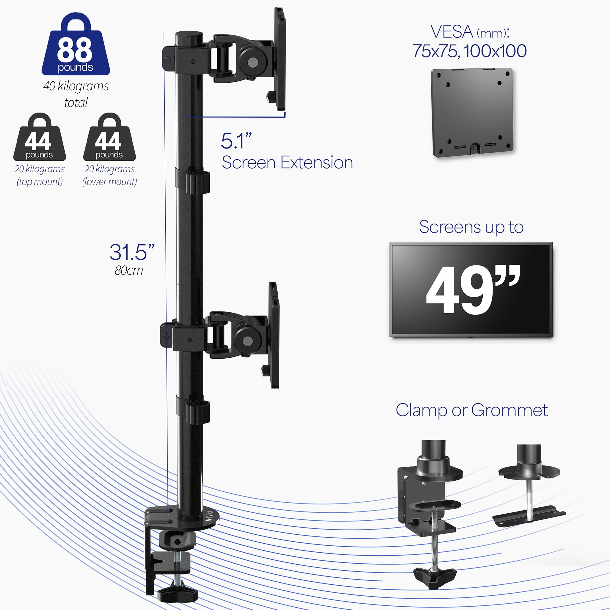 VIVO Dual Ultrawide Monitor Desk Mount, Stand for 2 Computer Screens up to 49"