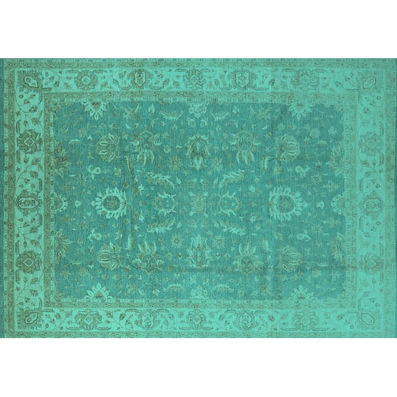 Ahgly Company Machine Washable Indoor Rectangle Oriental Turquoise Blue Industrial Area Rugs, 8' x 12'