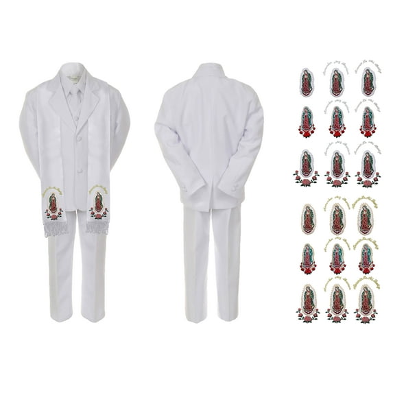 Baby Boy Christening Formal White Single Breasted Suit Silver Gold Guadalupe on Stole Sm-20