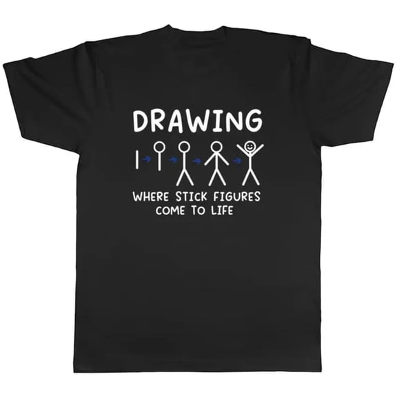 Funny Drawing Where Stick Figures come to Life Tee T Shirt Top Short Sleeve Round Neck Black S-5XL