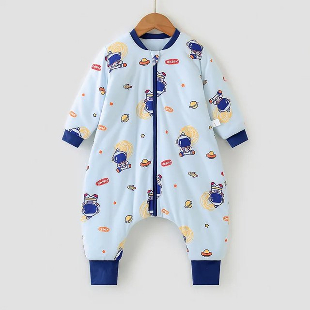 Saco de dormir de algodón puro para niños pequeños, ropa de invierno para el hogar, traje de dormir con pierna dividida antipatadas, tela suave y cómoda para niños
