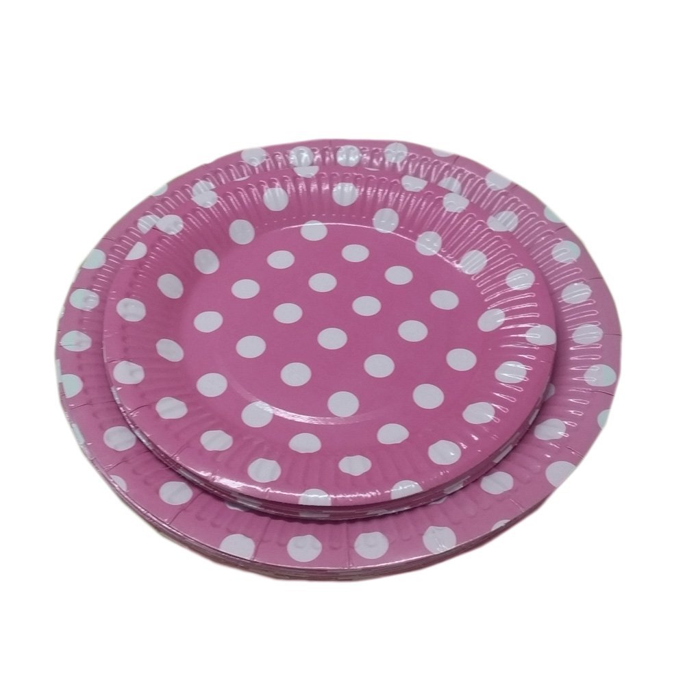24 Light Pink And White Polka Dot Dinner And Dessert Plates Pack Of 24