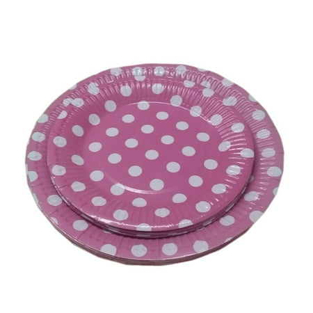 Dots Pink Dessert - 24 Light Pink And White Polka Dot Dinner And Dessert Plates- Pack Of 24- Includes 12 9 Inch And 12 7 Inch Party Plates. By Premium Disposables.