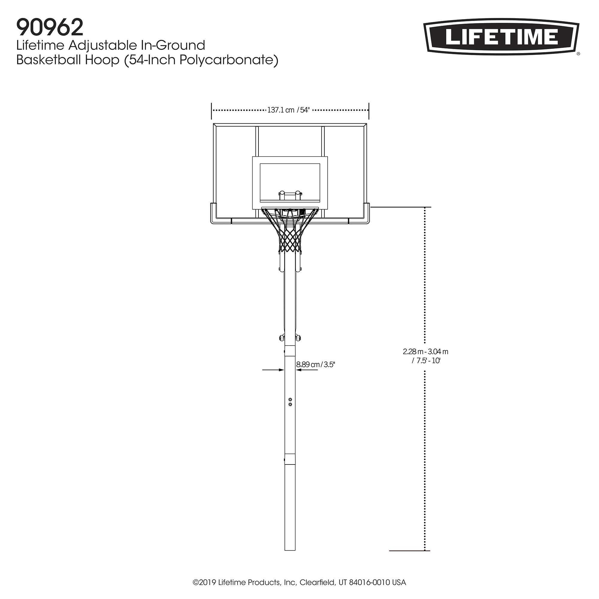 Lifetime 7.5ft. – 10ft. Adjustable Height 54” Shatterproof Outdoor Portable Basketball System (90962)