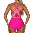thumbnail image 4 of Defitshape Women's High Waisted One Piece Swimsuit Sexy Bikini Cheeky Ruched Swimming V Neck Cross Swimwear Rose 14, 4 of 4