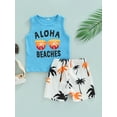 thumbnail image 3 of Bravoy Kid Toddler Boys Summer Clothes Set 12 18 24 Months 2T 3T 4T 5T Letter Glasses Sleeveless Vest Tops + Tree Printed High Waist Breeches Suit, 3 of 9