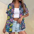 thumbnail image 2 of DENGDENG Hawaiian Shirt for Women Plus V Neck Tropical Print Hawaii Tee Shirts Graphic Summer Beach Button Down Shirts Fashion Tunic Tops Purple Pink S, 2 of 5
