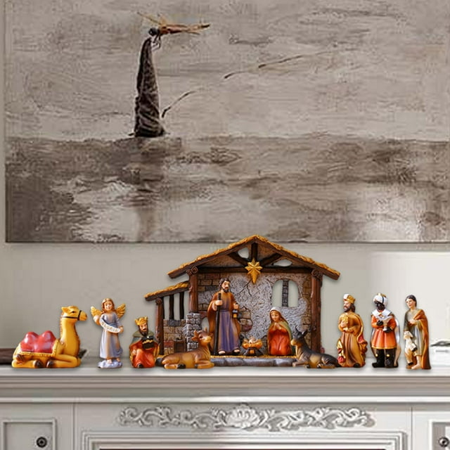Juego de figuras de resina para Natividad, decoración de mesa, regalo de inauguración de casa, adorno del Nacimiento de Jesús coleccionable