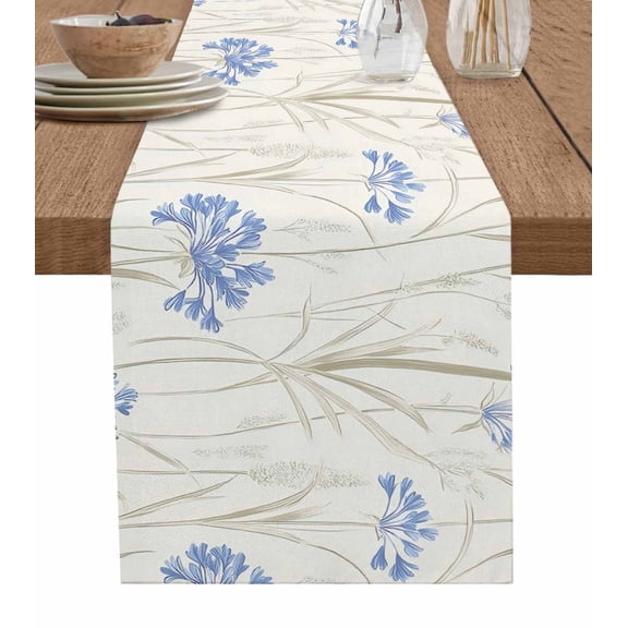 Hokiten Table Runners 72 Inches Long Dress Scarves, Blue Floral Leaves Farmhouse Kitchen/Dining Table Runner, Coffee Tablerunners, Beige Farmhouse Botanical 13x72 Inch