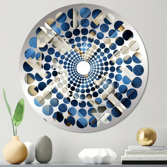 Designart "Geometric Grid in Urban Cobalt" Geometric Radial Dot Round Wall Mirror - Oval Printed Decorative Mirror - Multiple Color Options