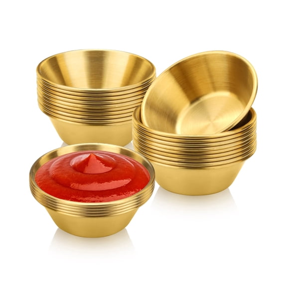 25 Pack 2.63" Stainless Steel Sauce Dish, Round Gold Dipping Bowls, Metal Individual Condiment Seasoning Bowls for Prep Soy Sauce Dip Side Dishes Appetizers