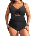 thumbnail image 2 of Minjewel Women's Swimsuit: High Waist One Piece with Control Top,Perfect for Beach Cover Up and Summer Fashion Swimwear Activities,Black,3XL, 2 of 6
