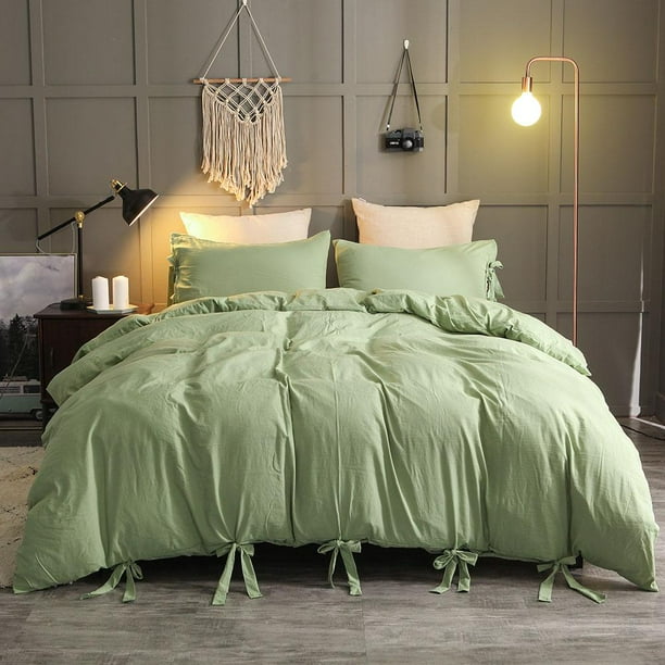 Greensen Duvet Cover, Pillow Case,Solid Ties Washed Cotton Duvet Quilt