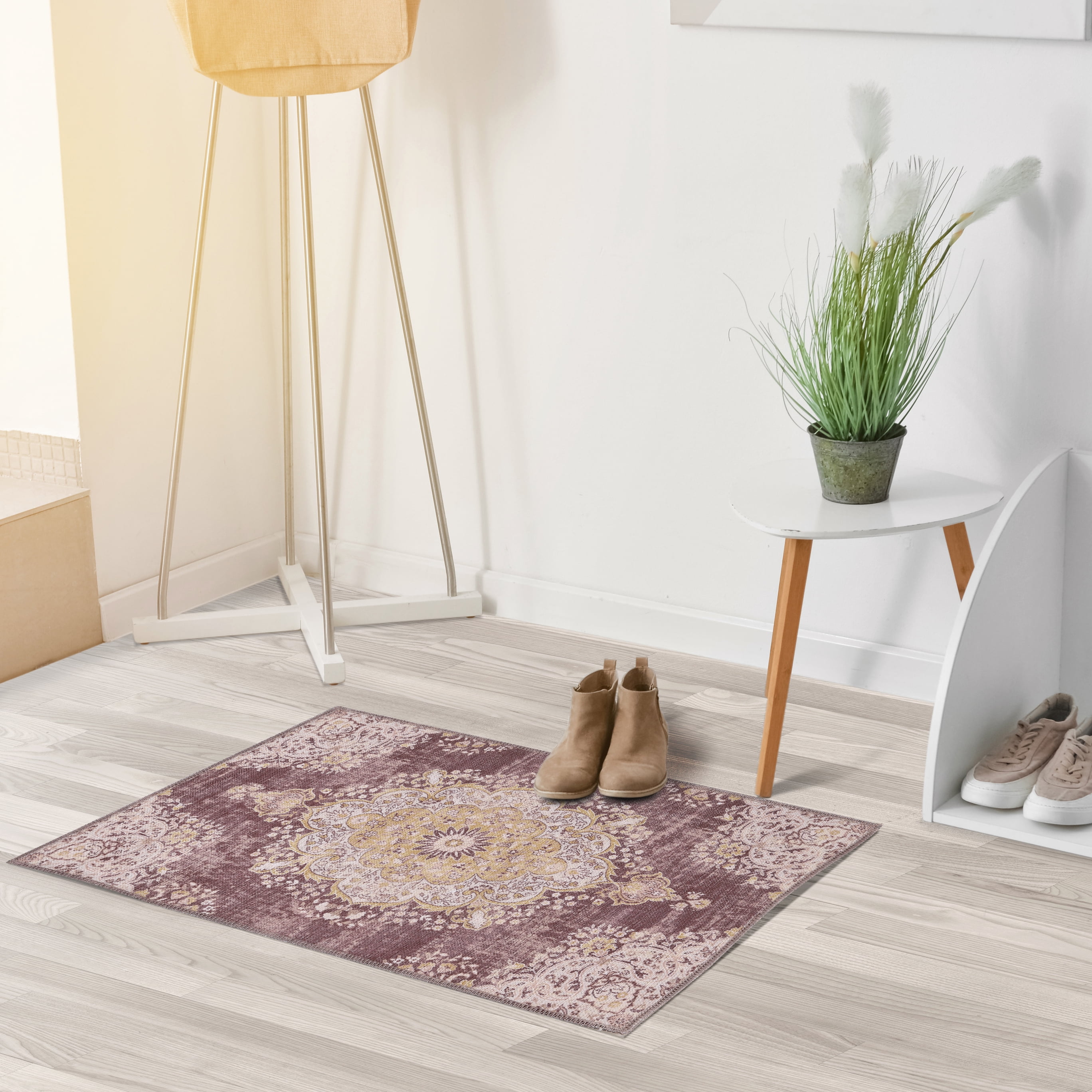 CAMILSON Machine Washable Rug, Distressed Vintage Area Rugs, Stain and Water Resistant, Traditional Bohemian Indoor Carpet (2x3, Yellow)