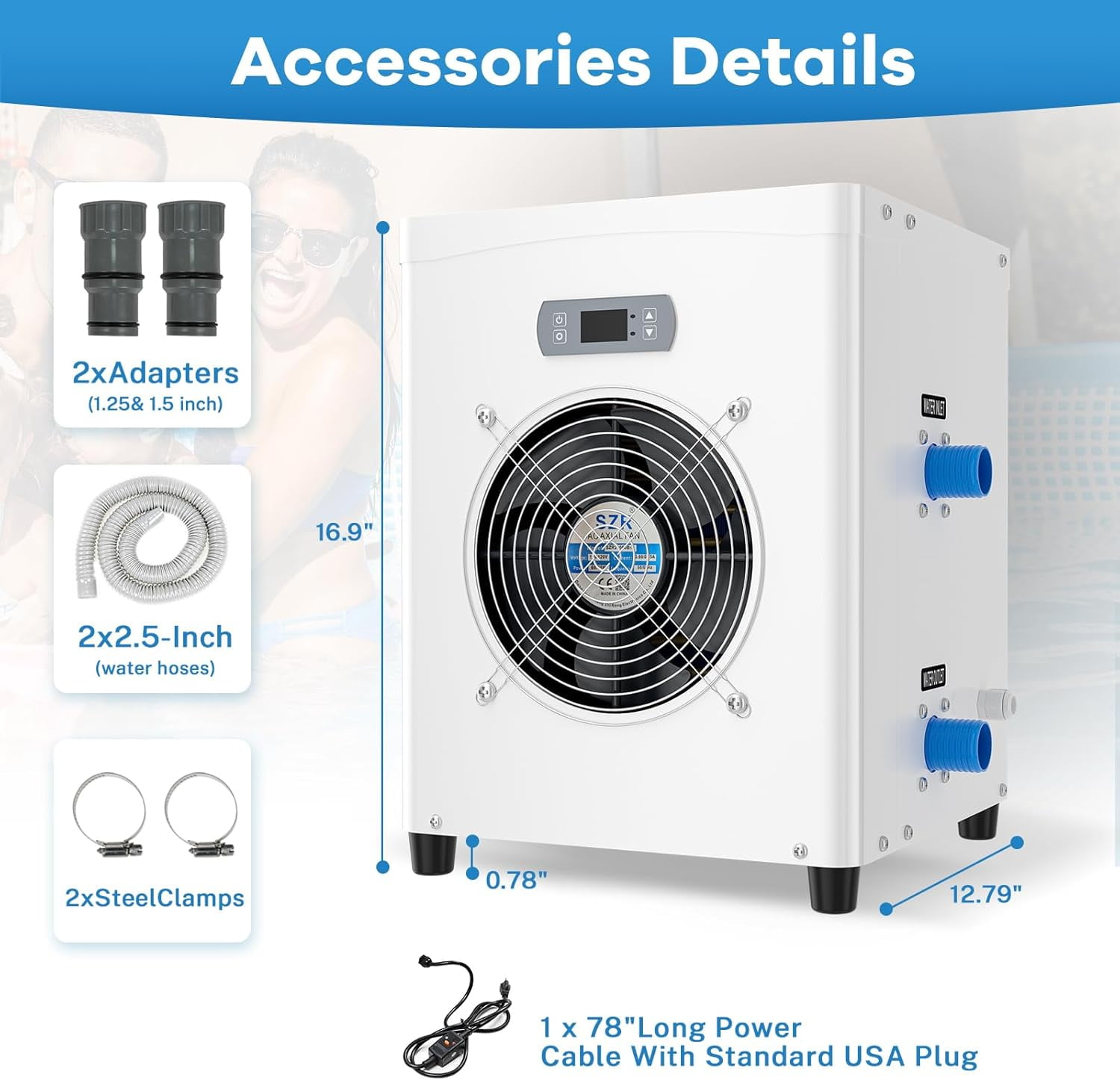 FICISOG Above Ground Pool Heater Electric, 15,609 BTU/hr Pool Water Heater for 4000GAL Above Ground Pools, 1000W Pool Heat Pump, 5.4 COP, 110V-130V/60Hz,White