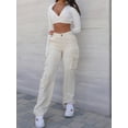 thumbnail image 5 of Women’s Cream Multi‑Pocket Work Pants – Loose‑Fit Summer Street‑Style Sports Trousers, 5 of 6