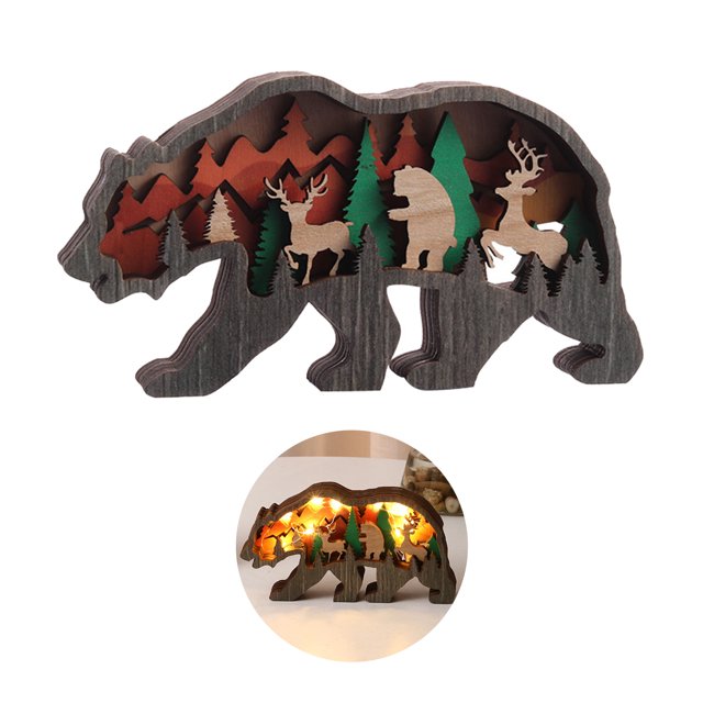 (Lámpara Bear-plus) Adorno hueco multicapa para el hogar de oso pardo tallado en madera