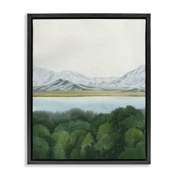Stupell Industries Mountains Beyond Forest Landscape & Nature Painting Black Floater Framed Canvas Art Print Wall Art, 17 x 21