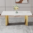thumbnail image 5 of Sumdeal Luxury Faux Marble Dining Table for 6, 71" Rectangular Kitchen Table with Polished Golden Pedestal Base for 4-8 People in Kitchen Dining Room, 5 of 6