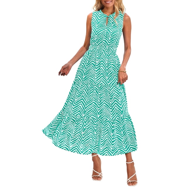 Vestido PRETTYGARDEN para mujer con cordón y cuello en V, maxi verde, XXL