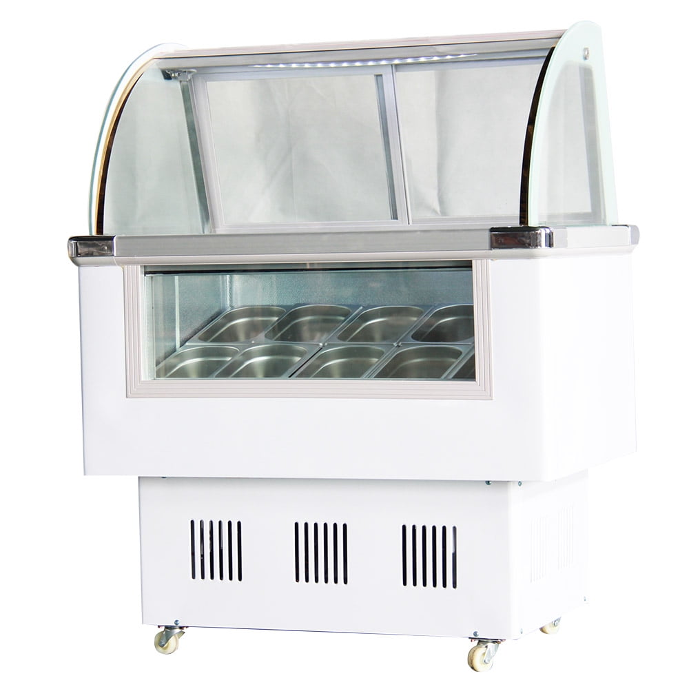 10 Pan Hard Ice Cream Showcase Commercial Gelato Dipping Cabinet Freezer Display Case with LED Light 220V White 136L