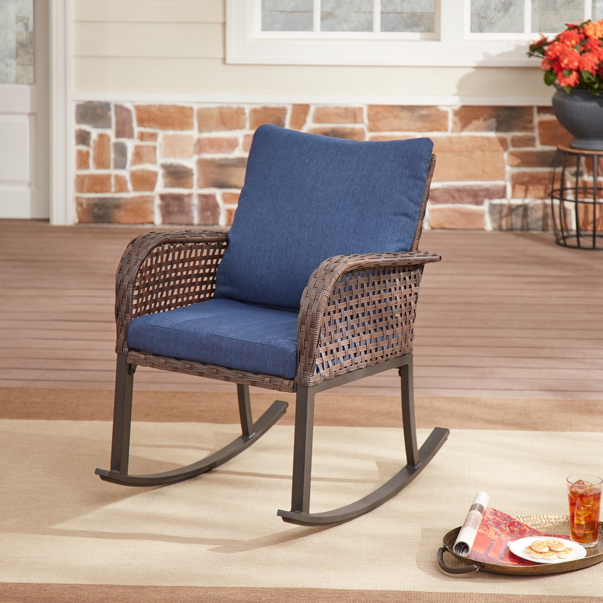 Mainstays Tuscany Ridge Outdoor Dining Height Rocking Chair, Blue