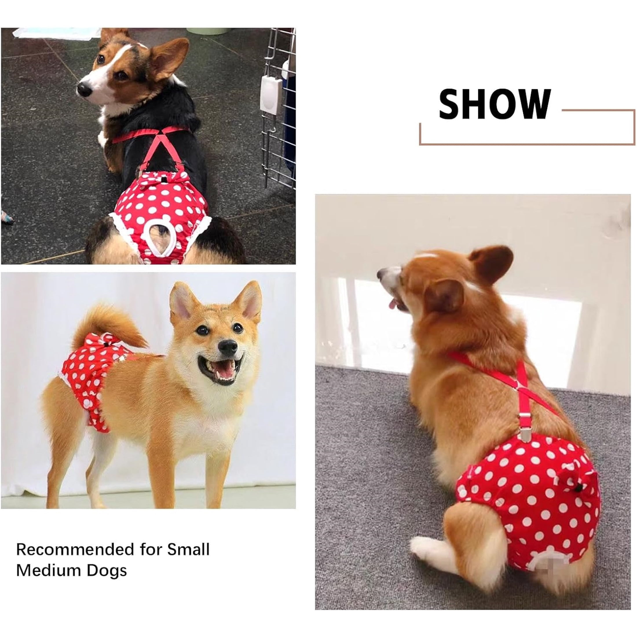 UOSIA Dog Diapers Female Dog Sanitary Panties with Adjustable Suspender Cute Wave Point,XS,Red Wave Point