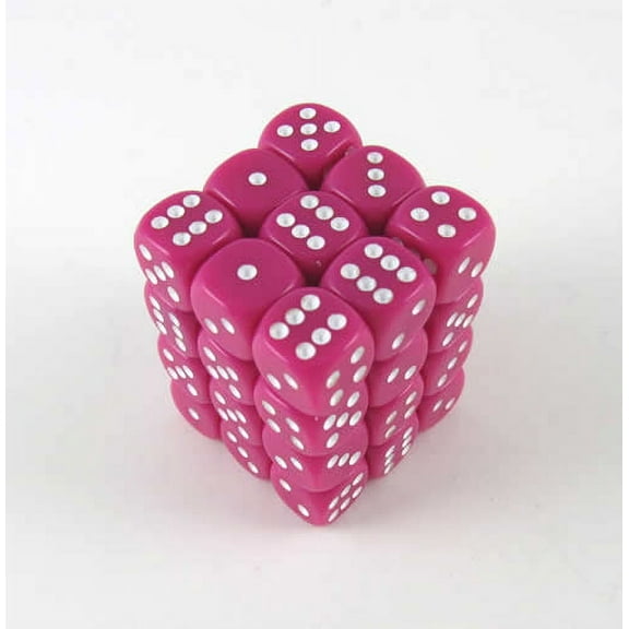 Pink Opaque Deluxe Dice with White Pips D6 12mm (1/2in) Pack of 36 Koplow Games