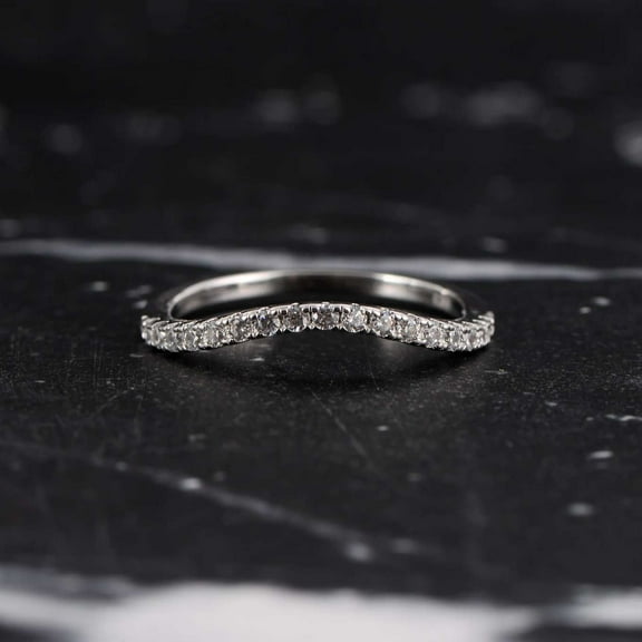 Jewelerix Modernist 14K White Gold Plated Curved Moissanite Wedding Band for Women, D Color, VVS1, Stackable Anniversary Ring