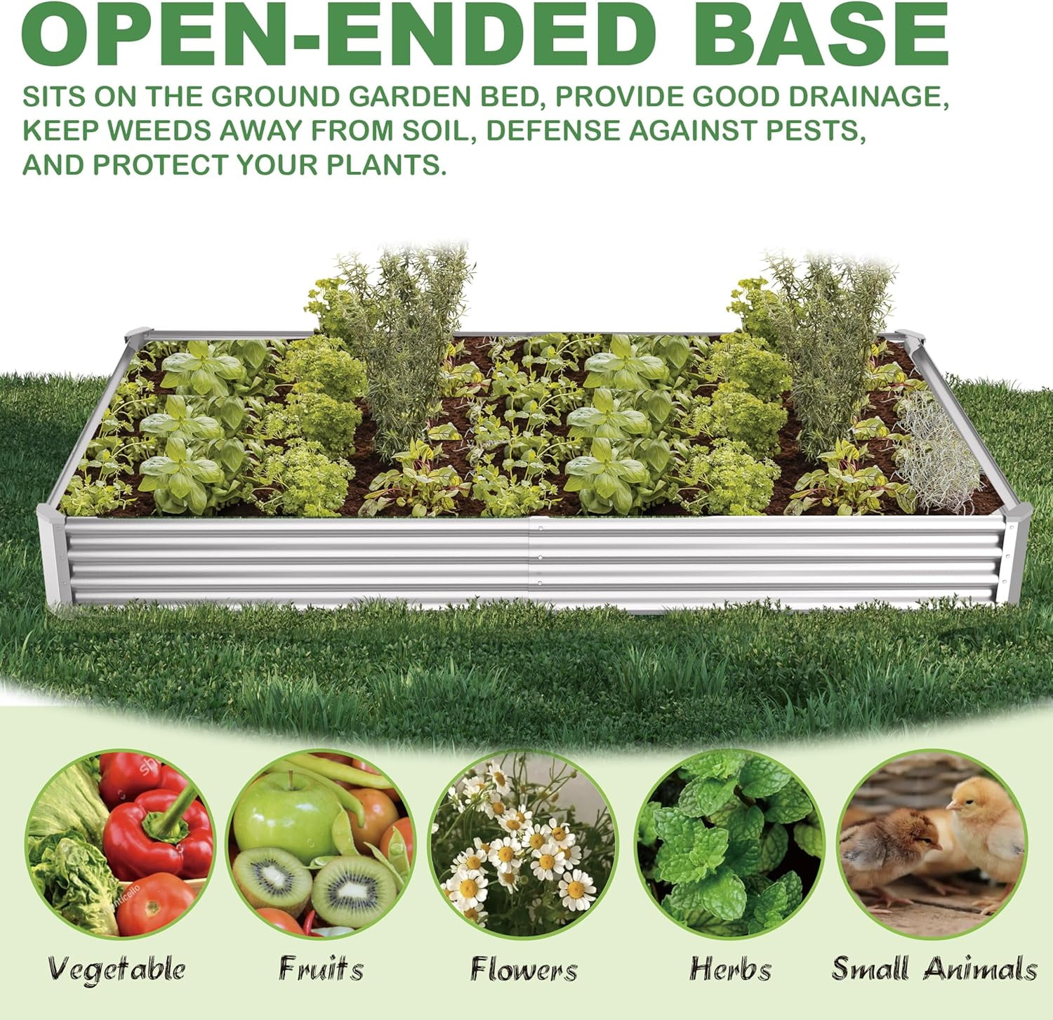 BN-LINK 4×2×1 ft Raised Garden Bed Kit, Rectangular Galvanized Metal Planter Garden Boxes Outdoor, Large Garden Beds for Vegetables Flowers, Easy DIY and Cleaning
